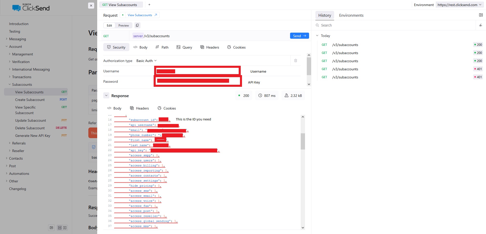 ClickSend View Subaccounts